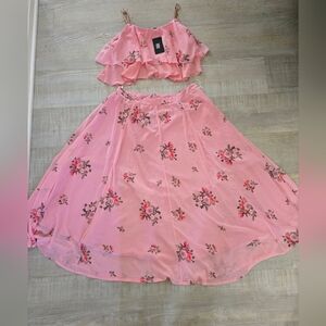 Pink Floral Two-Piece Skirt Set